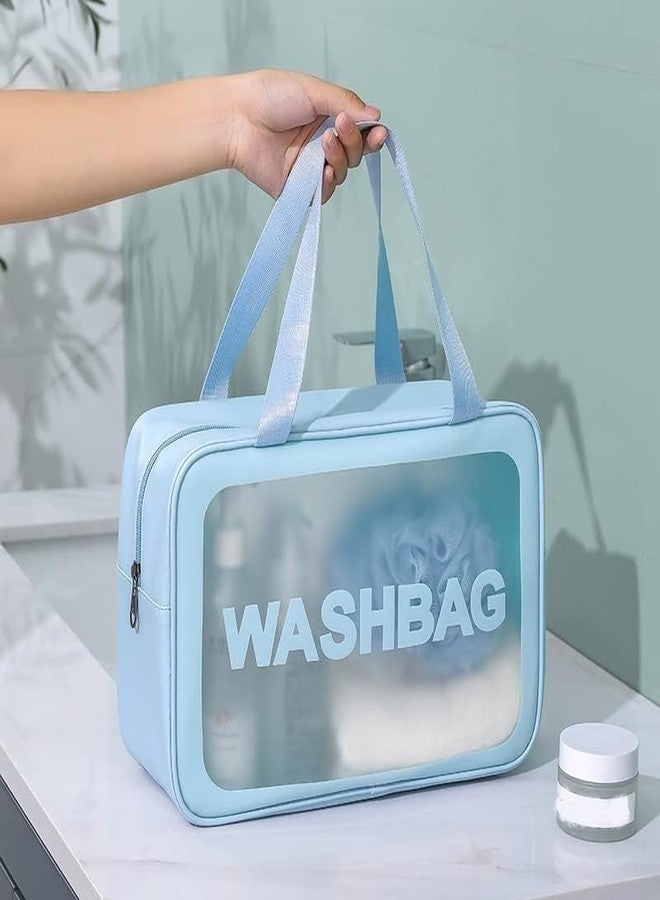 KEETLY | Wash Bag Pouch for Travel Kit Toiletry Bag Cosmetic Bag Make Up Box for Brushes, Accessories with Handle, Large Capacity Translucent Waterproof Travel Storage Organizer Set of 1 (Blue) - Image 2